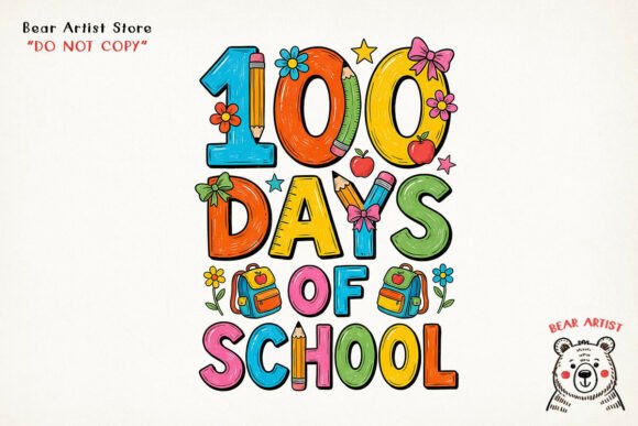 100 Days of School Playful Icons, Back to School PNG