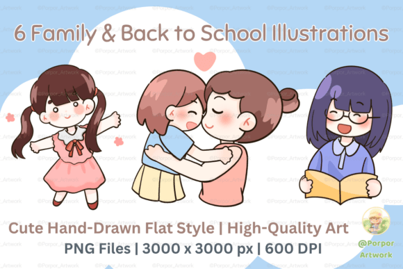 6 Cute Family Back to School PNG Clipart: A Heart-Warming Resource for Modern Creators