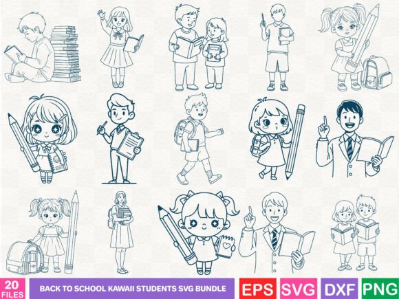 Back to School Kawaii Students SVG Bundle
