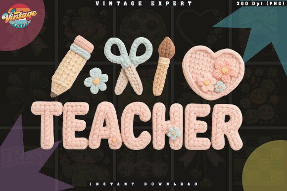 Back to School Teacher Crochet Yarn PNG