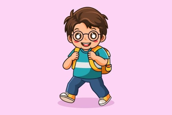 Capturing the Joy of Learning with Happy Boy Walking Back to School with Ba