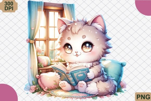 Cozy Cat Reading Back to School PNG for Creative Projects