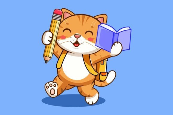 Cute Cat Happy Back to School