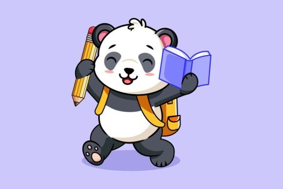 Cute Panda Happy for Back to School: Capturing the Joy of Learning with Adorable Vector Art