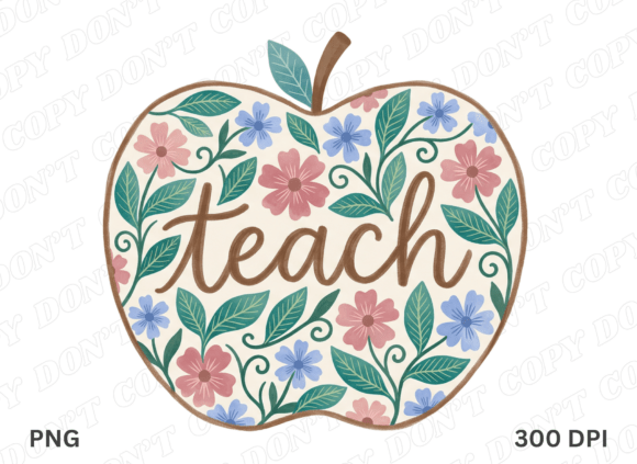 Teach Png,Floral Apple,Back to School