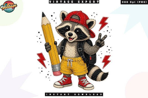 Transform Your Back to School Designs with the Adorable Raccoon Patchwork PNG